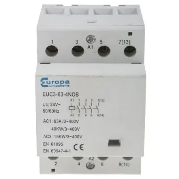 Europa Contactor, 24 V ac Coil, 4-Pole, 63 A, 40 kW, 4NO, 400 V ac - EUC3-63-4NOB product image
