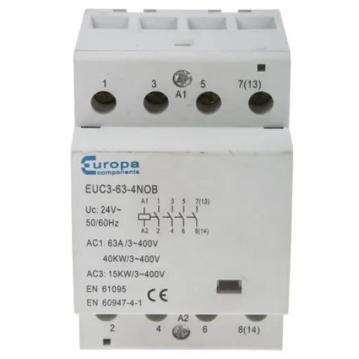 Europa Contactor, 24 V ac Coil, 4-Pole, 63 A, 40 kW, 4NO, 400 V ac - EUC3-63-4NOB product image