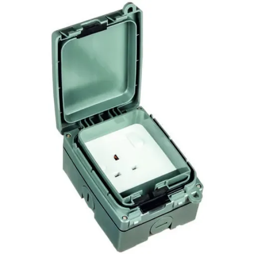 Timeguard Grey 1 Gang Plug Socket, 1 Pole Poles, 13A, Type G - British, Outdoor Use - WXT101N product image