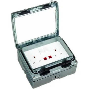 Timeguard Grey 2 Gang Plug Socket, 1 Pole, 13A, Type G - British, Outdoor Use - TGV201N product image