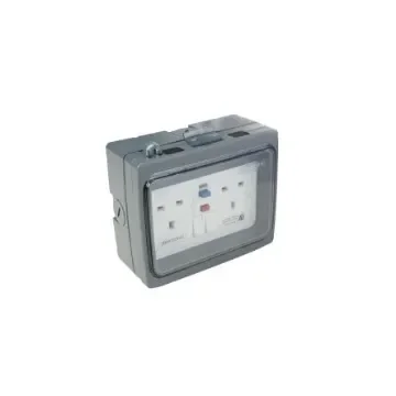 Timeguard 13A, BS Fixing, Active, 2 Gang RCD Socket, Thermoplastic, Surface Mount , Switched, IP66 , Outdoor, 230 V ac, - TGV205N product image