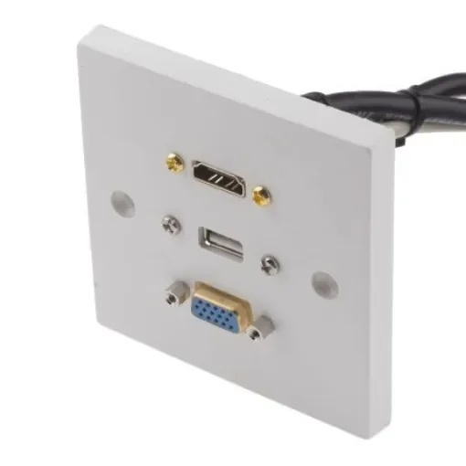 RS PRO Single Gang 3 Way Female HDMI, SVGA, USB A Faceplate - 9194038 product image