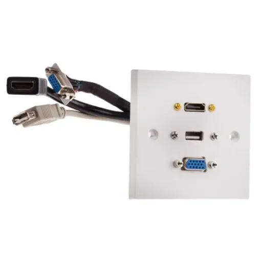 RS PRO Single Gang 3 Way Female HDMI, SVGA, USB A Faceplate - 9194056 product image