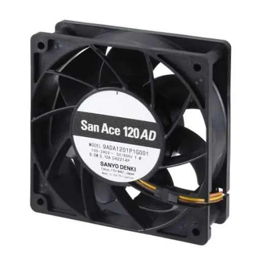 Sanyo Denki Axial Fan, 264 V ac, AC/DC Operation, 3.9m³/min, 9W, 170mA Max, 120.8 x 120.8 x 38.5mm - 9ADA1201P1G001 product image