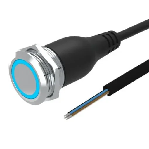 EAO 82 Series Illuminated Push Button Switch, Momentary, Panel Mount, 22mm Cutout, 1CO, Blue LED, 35V, IP65, IP67 - 82-665C.2124 product image