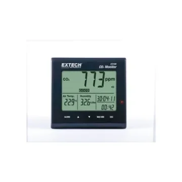 Extech CO100 Air Quality Monitor for CO2, Humidity, Temperature, +50°C Max, 90%RH Max, AC Adapter-Powered product image