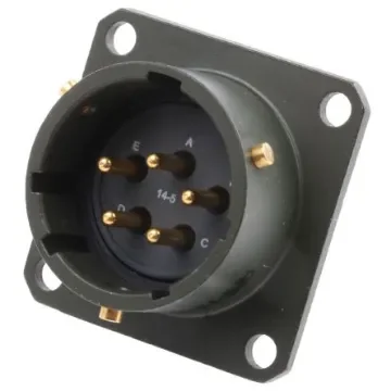 Amphenol Limited, 62GB 5 Way Box Mount MIL Spec Circular Connector ReceptacleOlive, Pin Contacts,Shell Size 14, Bayonet - 62GB-12E14-05PN product image