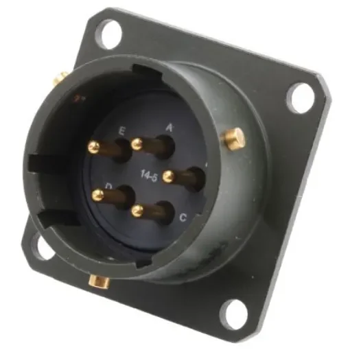Amphenol Limited, 62GB 5 Way Box Mount MIL Spec Circular Connector ReceptacleOlive, Pin Contacts,Shell Size 14, Bayonet - 62GB-12E14-05PN product image