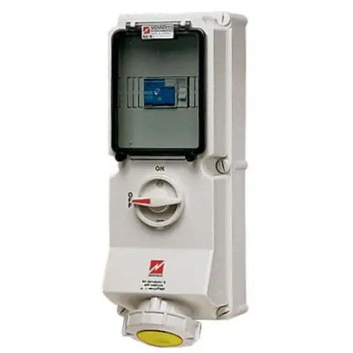 MENNEKES IP67 Yellow Wall Mount 3P 25 ° Industrial Power Socket, Rated At 16A, 110 V - 7393 product image