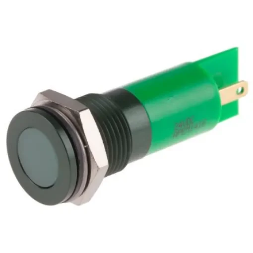RS PRO Green Panel Mount Indicator, 24V dc, 14mm Mounting Hole Size, Faston, Solder Lug Termination, IP67 - 1116563 product image