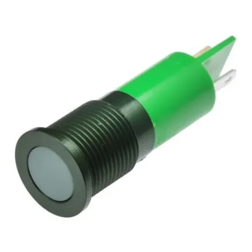 RS PRO Green Panel Mount Indicator, 220V ac, 14mm Mounting Hole Size, Faston, Solder Lug Termination, IP67 - 1116564 product image