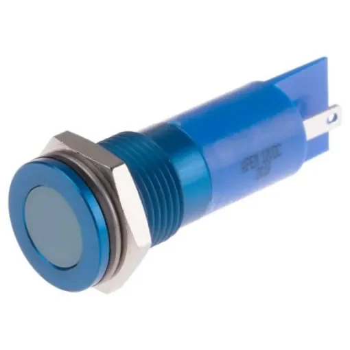 RS PRO Blue Panel Mount Indicator, 12V dc, 14mm Mounting Hole Size, Faston, Solder Lug Termination, IP67 - 1116565 product image