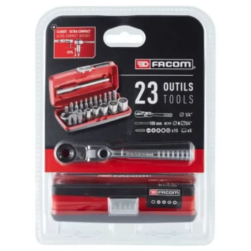 Facom 23-Piece Metric 1/4 in Standard Socket/Bit Set with Ratchet, 6 point - R1PICOPB product image
