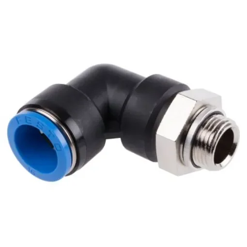 Festo QS Series Elbow Threaded Adaptor, G 3/8 Male to Push In 16 mm, Threaded-to-Tube Connection Style, 186348 - QSL-G3/8-16 product image