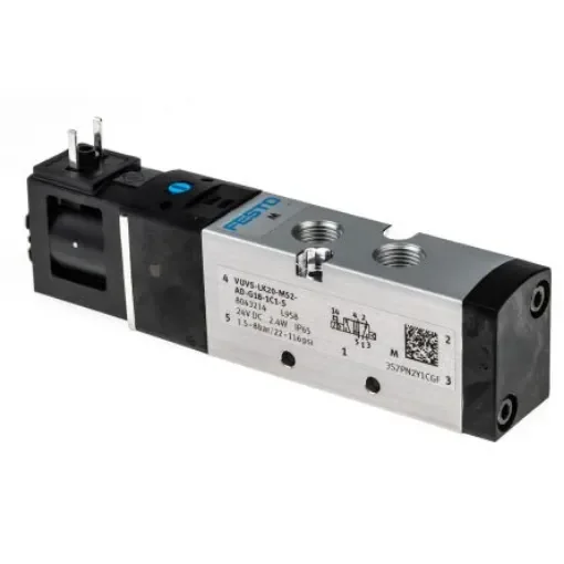 Festo 5/2 Solenoid Valve - Solenoid/Spring G 1/8 VUVS Series 24V dc, 8043214 - VUVS-LK20-M52-AD-G18-1C1-S product image