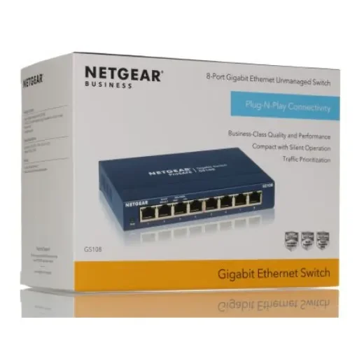 Netgear ProSAFE GS108, Unmanaged 8 Port Ethernet Switch, Type G - British 3-Pin - GS108UK product image
