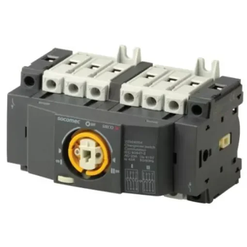 Socomec 4P Pole Isolator Switch - 40A Maximum Current, 18kW Power Rating, IP20 - 22304004 product image