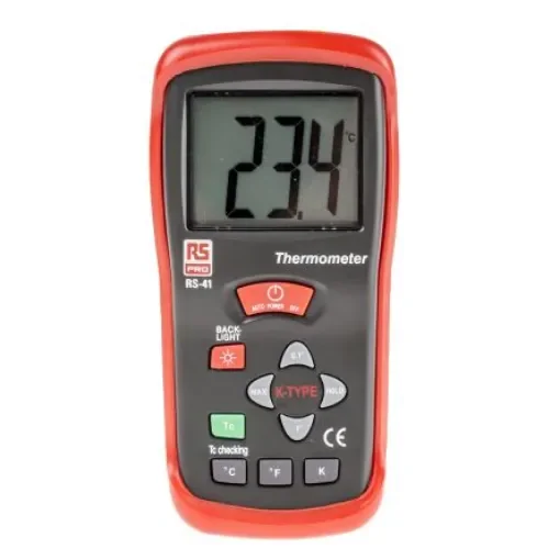 RS PRO RS41 Wired Digital Thermometer, K Probe, 1 Input(s), +1300 °C, +2000 °F, +2000 K Max, ±0.5% + 1 °C, ±0.5% + 2 - 1231940 product image