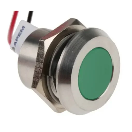 RS PRO Green Panel Mount Indicator, 24V dc, 22mm Mounting Hole Size, Lead Wires Termination, IP67 - 1232428 product image
