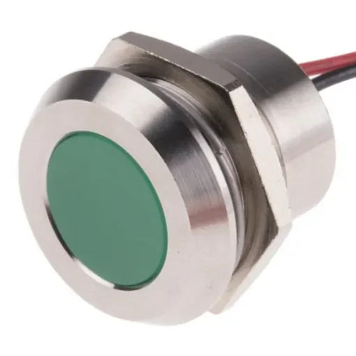 RS PRO Green Panel Mount Indicator, 28V dc, 22mm Mounting Hole Size, Lead Wires Termination, IP67 - 1232429 product image