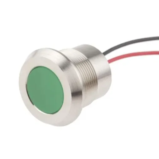 RS PRO Green Panel Mount Indicator, 220V ac, 22mm Mounting Hole Size, Lead Wires Termination, IP67 - 1232430 product image