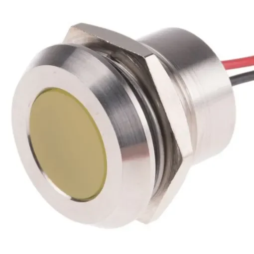 RS PRO Yellow Panel Mount Indicator, 12V dc, 22mm Mounting Hole Size, Lead Wires Termination, IP67 - 1232431 product image