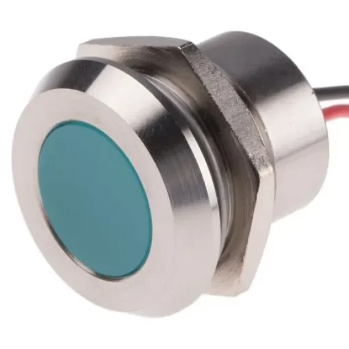 RS PRO Blue Panel Mount Indicator, 220V ac, 22mm Mounting Hole Size, Lead Wires Termination, IP67 - 1232438 product image