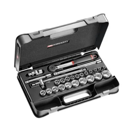Facom 26-Piece Metric 1/2 in Standard Socket Set with Ratchet, 6 point - S.161-4P6PB product image