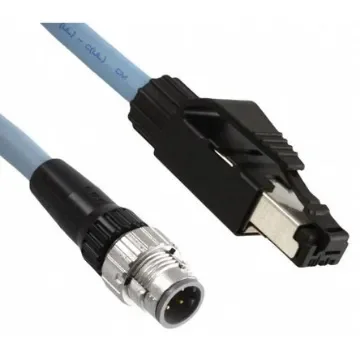 OmronXS5, 2m Cat5e, Black M12 to Male RJ45 Male Shielded, Terminated PUR Sheath - XS5W-T421-DMC-K product image