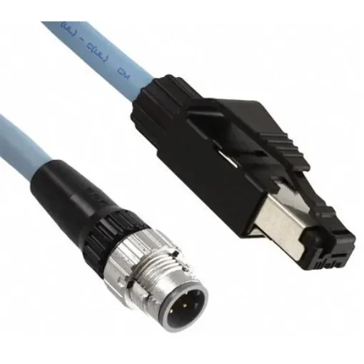 OmronXS5, 5m Cat5e, Black M12 to Male RJ45 Male Shielded, Terminated PUR Sheath - XS5W-T421-GMC-K product image