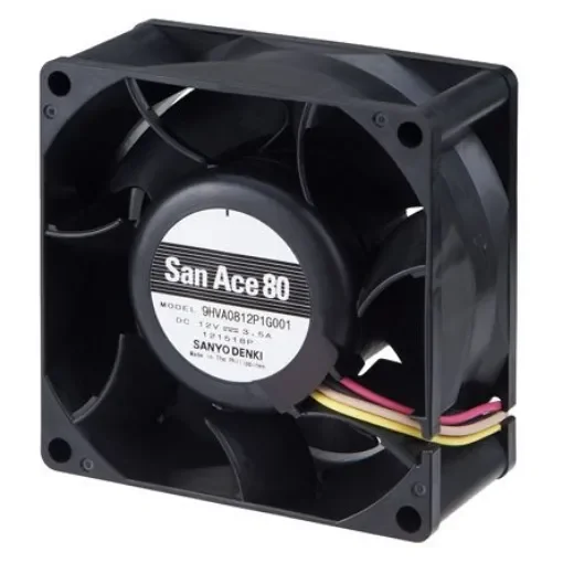 Sanyo Denki San Ace 9HVA Series Axial Fan, 12 V dc, DC Operation, 225m³/h, 42W, 3.5A Max, 80 x 80 x 38mm - 9HVA0812P1G001 product image