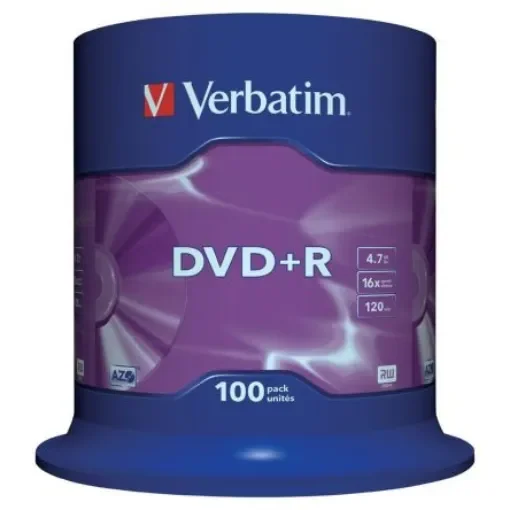 Verbatim DVD+R, 4.7 GB, 16X, 100 Pack - 43551 product image