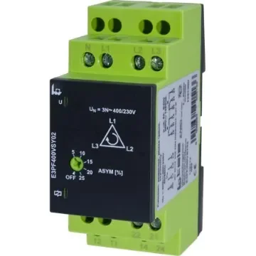 Tele Phase, Voltage Monitoring Relay, 3 Phase, DPDT, Maximum of 400 V, DIN Rail - E3PF400VSY02 product image
