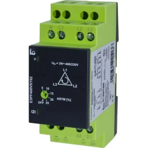 Tele Phase, Voltage Monitoring Relay, 3 Phase, DPDT, Maximum of 400 V, DIN Rail - E3PF400VSY02 product image