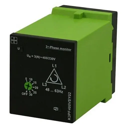 Tele Phase, Voltage Monitoring Relay, 3 Phase, DPDT, Maximum of 400 V, DIN Rail - K3PF400VSY02 product image