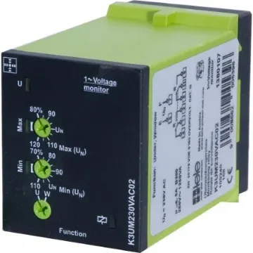 Tele Phase, Voltage Monitoring Relay, 1, 3 Phase, DPDT, Maximum of 400 V, DIN Rail - K3YM400VSY20 product image