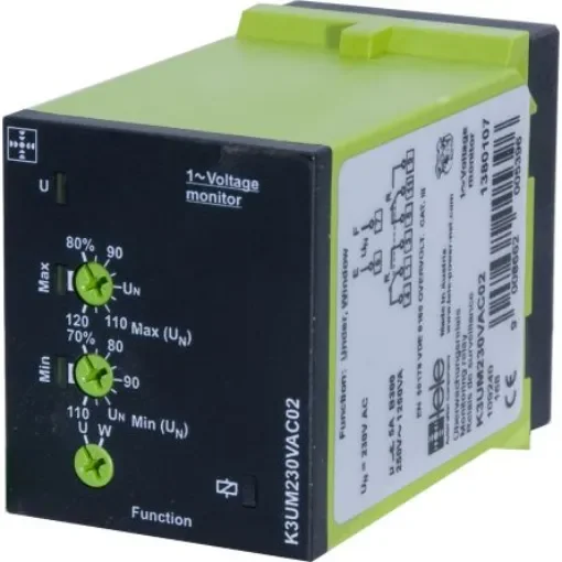 Tele Phase, Voltage Monitoring Relay, 1, 3 Phase, DPDT, Maximum of 400 V, DIN Rail - K3YM400VSY20 product image
