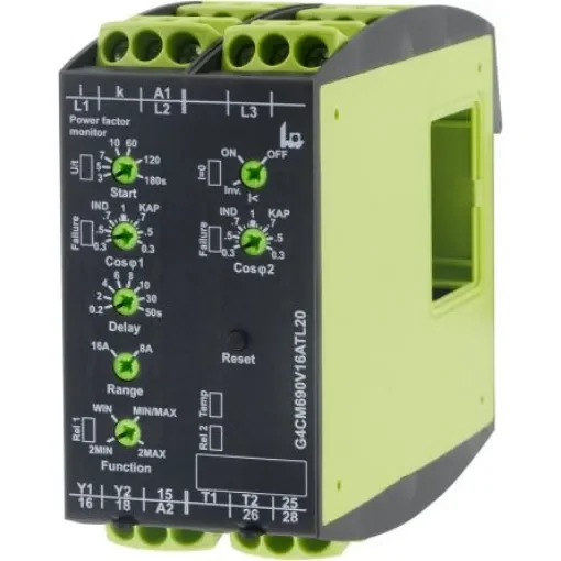 Tele Power Factor Monitoring Relay, 1, 3 Phase, DPDT, Maximum of 690 V, DIN Rail - G4CM690V16ATL20 product image