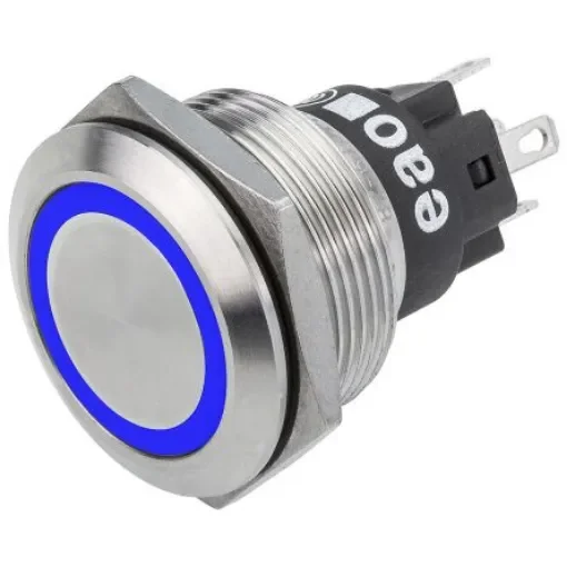 EAO 82 Series Illuminated Push Button Switch, Momentary, Panel Mount, 22.3mm Cutout, SPDT, Blue LED, 240V, IP65, IP67 - 82-6151.1126 product image