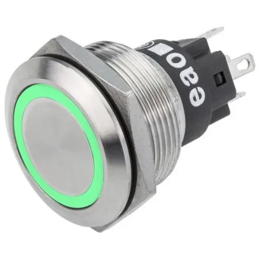 EAO 82 Series Illuminated Push Button Switch, Momentary, Panel Mount, 22.3mm Cutout, SPDT, Green LED, 240V, IP65, IP67 - 82-6151.1136 product image