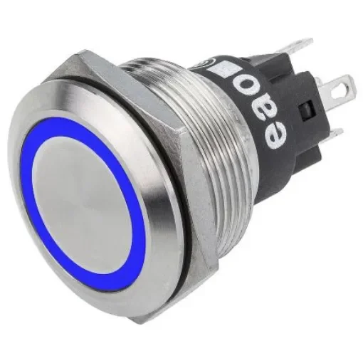 EAO 82 Series Illuminated Push Button Switch, Momentary, Panel Mount, 22.3mm Cutout, SPDT, Blue LED, 240V, IP65, IP67 - 82-6153.1123 product image