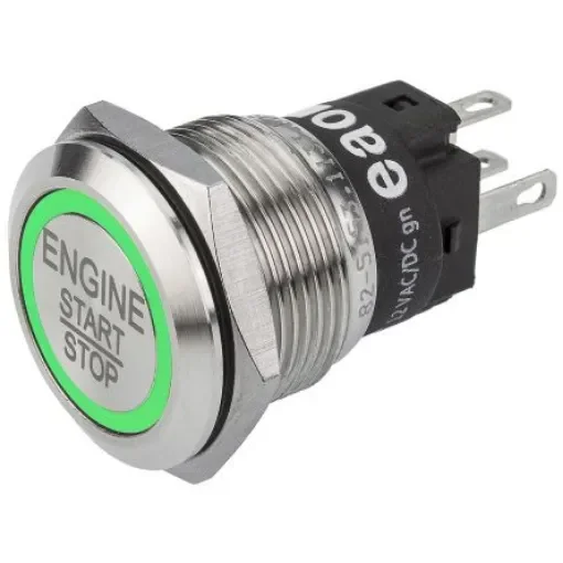 EAO 82 Series Illuminated Push Button Switch, Momentary, Panel Mount, 19mm Cutout, SPDT, Green LED, 240V, IP65, IP67 - 82-5153.1133.B097 product image