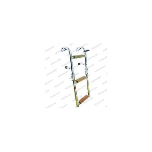 Folding Stainless Steel Ladder with 3 Teak Nautical Steps - 40250878 product image