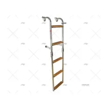 Foldable 5-Step Stainless Steel and Teak Ladder - 40250895 product image