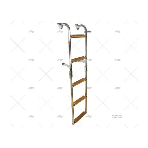 Foldable 5-Step Stainless Steel and Teak Ladder - 40250895 product image