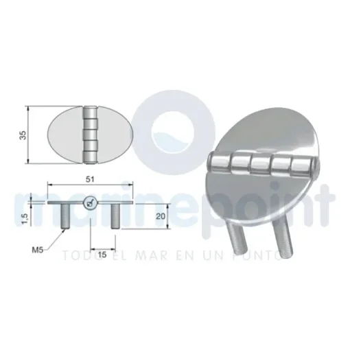 Flat Eliptical Stainless Steel Hinge - 127201 product image
