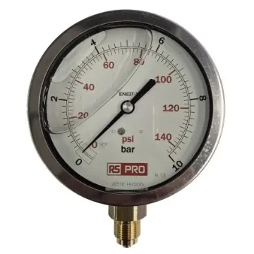 RS PRO BSP 3/8 Analogue Pressure Gauge 10bar Bottom Entry 100mm Outside Diameter - 152289 product image
