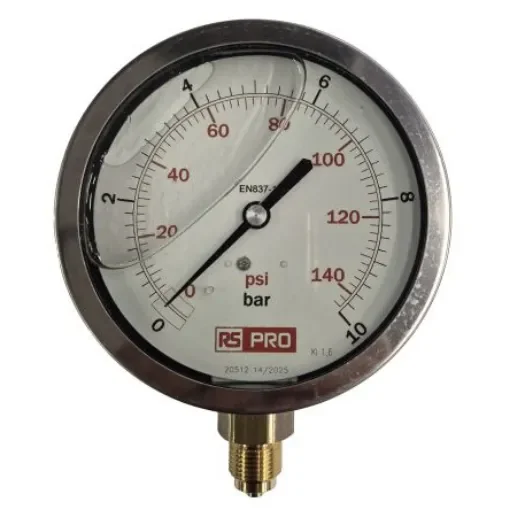 RS PRO BSP 3/8 Analogue Pressure Gauge 10bar Bottom Entry 100mm Outside Diameter - 152289 product image