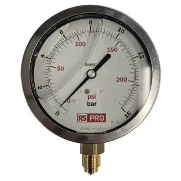 RS PRO BSP 3/8 Analogue Pressure Gauge 16bar Bottom Entry 100mm Outside Diameter - 152290 product image