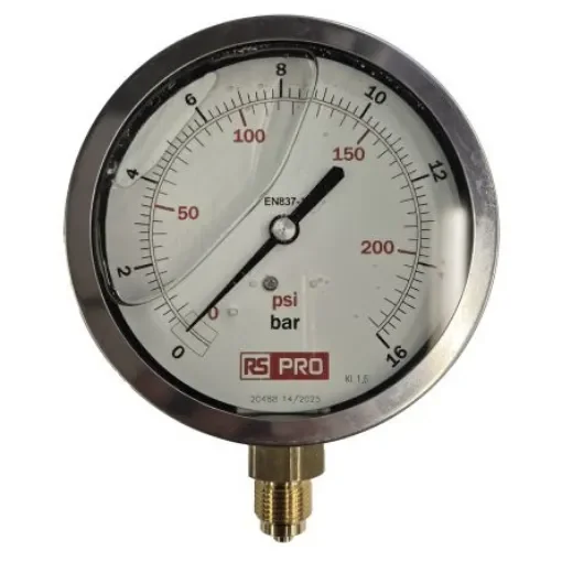 RS PRO BSP 3/8 Analogue Pressure Gauge 16bar Bottom Entry 100mm Outside Diameter - 152290 product image